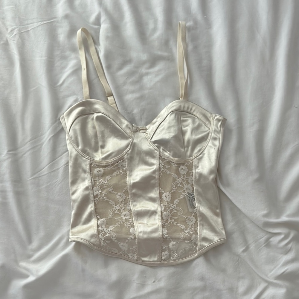 H&M Ivory Satin Lace Corset Top